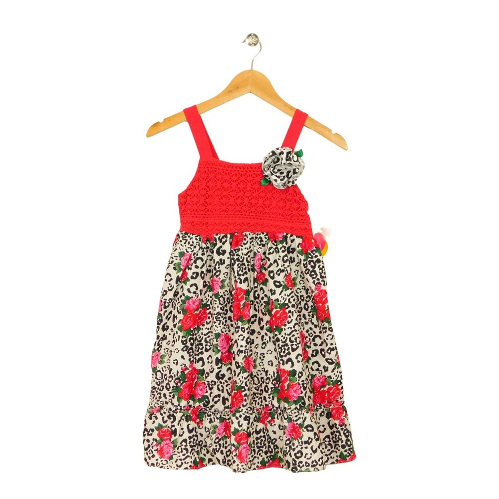 Youngland Crochet Floral Animal Print Sun Dress‎ size 8 Red Black White